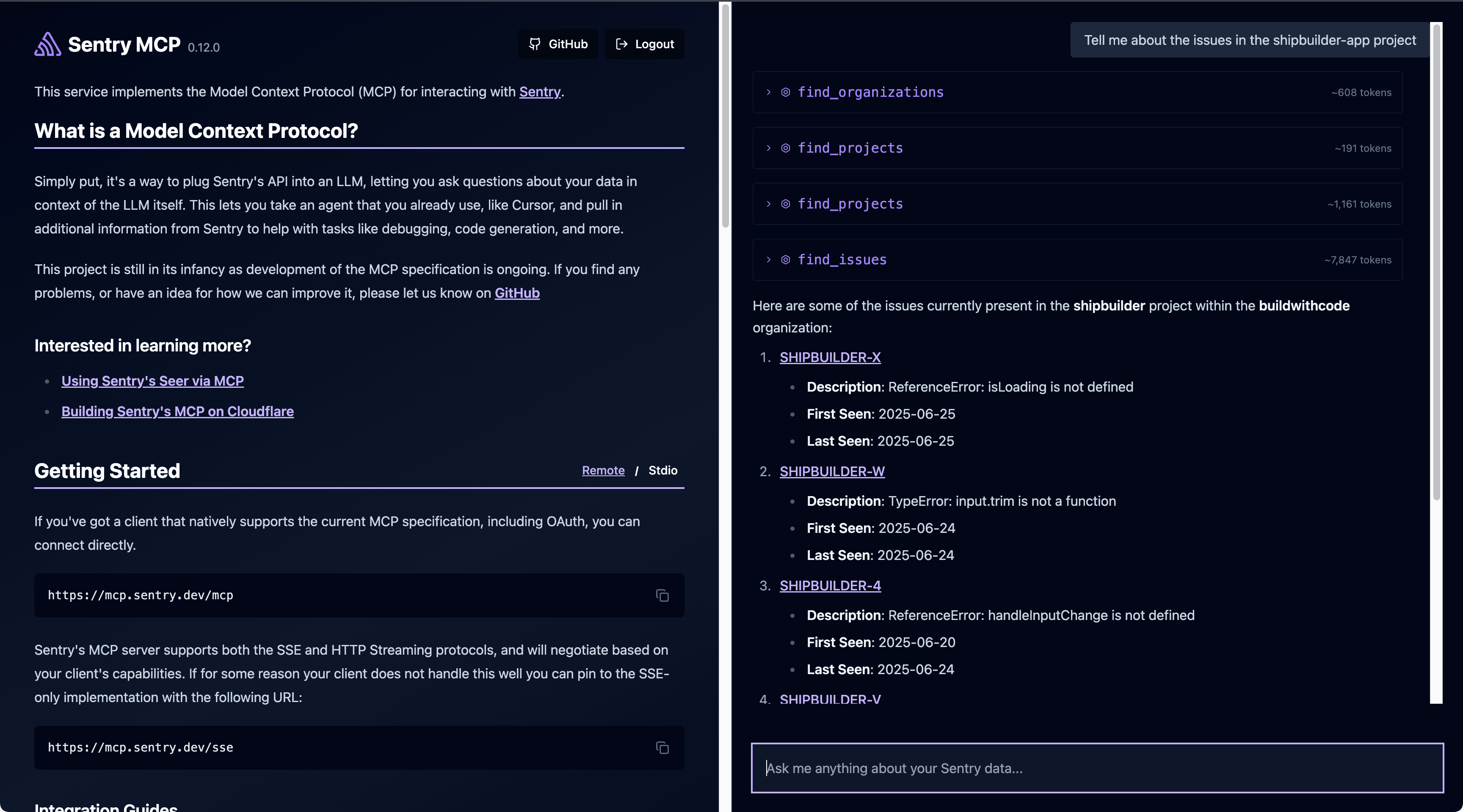 Sentry MCP live demo